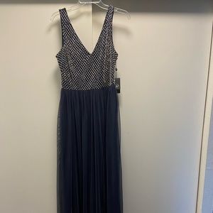 Adriana Papell beaded long navy dress sz 8